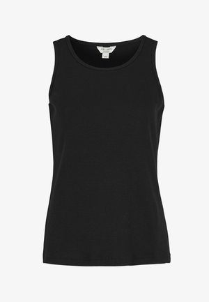 Zwarte mouwloze tanktop gemaakt van ribstof. Heeft een ronde halslijn en een rechte snit, met een gladde textuur en zonder zichtbare patronen.