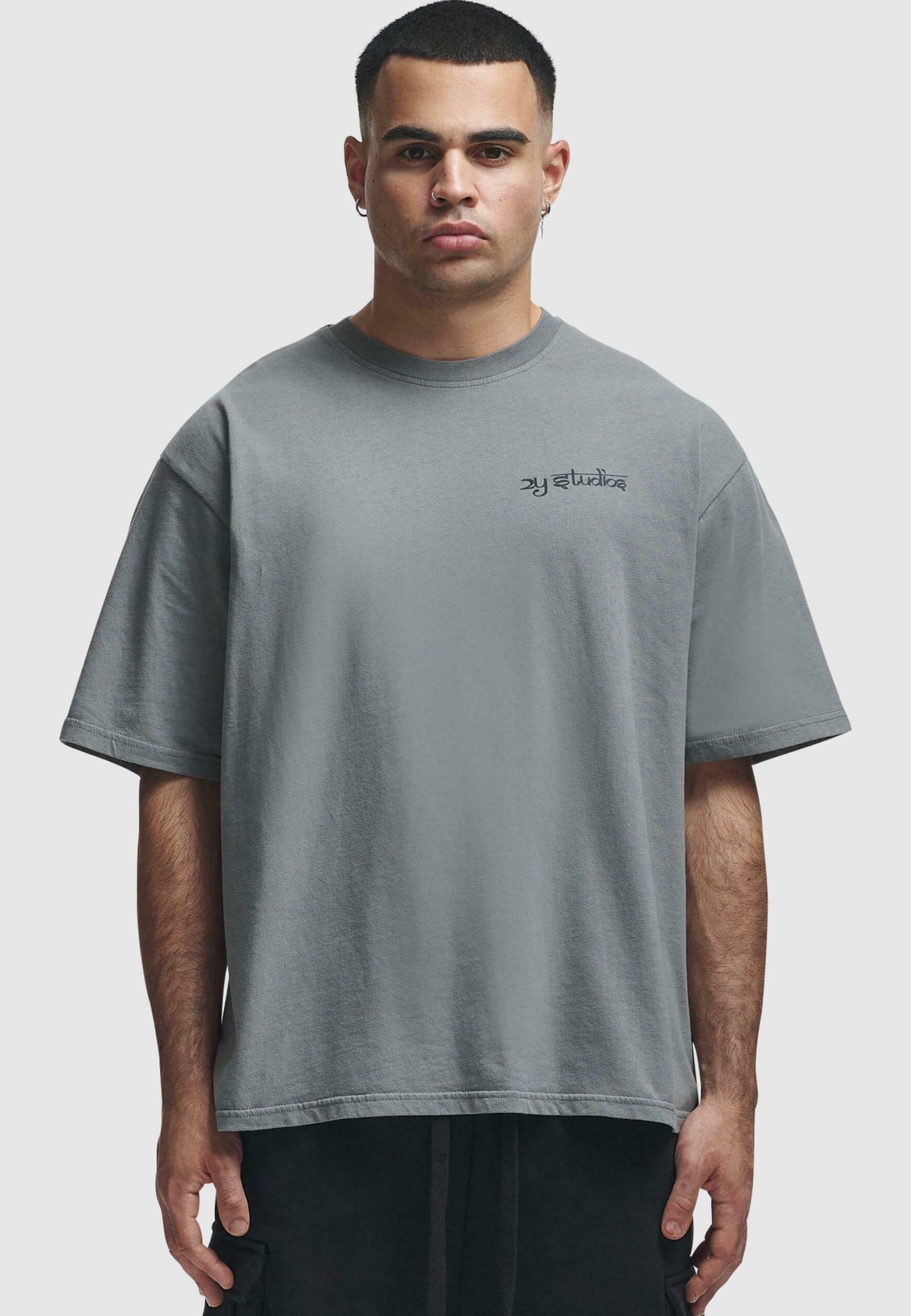 2Y Studios TIGER OVERSIZE - T-shirt con stampa - washed grey