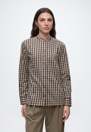 Marc O'Polo, BLOUSE, STAND UP COLLAR, LONGSLEEVE - Chemisier - dark brown/multi-coloured