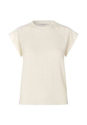 Kortermet bluse med rund hals i off-white teksturert stoff. Har subtile folder på skuldrene og en avslappet passform.
