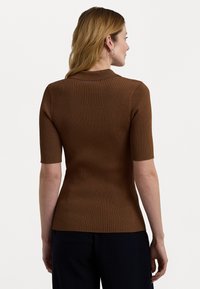 Lauren Ralph Lauren RIB KNIT ELBOW SLEEVE POLO CARDIGAN - Kofta - dark terracotta