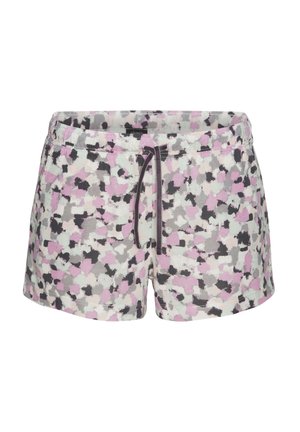 Šortai su daugiaspalviu abstrakčiu raštu, kuriame vyrauja rausvi, pilki ir juodi atspalviai. Pagaminti iš minkštos medžiagos, turi elastinę juostą ir raištelį.