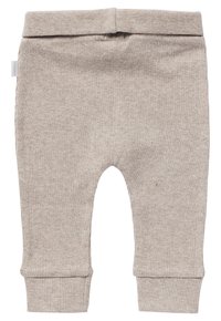 Beige gerippte Babyhosen mit einem weichen, dehnbaren Bund und Bündchen. Geschmeidige Textur, entworfen für Komfort und Bewegungsfreiheit.