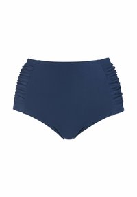 Korkeavyötäröiset uima-alusvaatteen alaosat tummansinisinä. Ominaisuuksina rypistetyt sivupaneelit ja sileä pinta. Klassinen muotoilu, joka tarjoaa täyden peittävyyden.