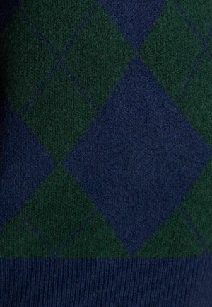 Roheline ja tumesinine rombimuster, pehme tekstuur ja lihvitud disain, sobib igapäevaseks kandmiseks.