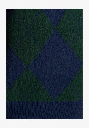 Roheline ja tumesinine rombimuster, pehme tekstuur ja lihvitud disain, sobib igapäevaseks kandmiseks.