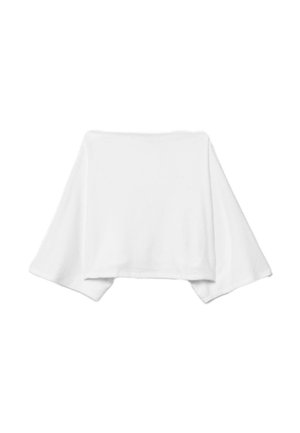 Vêtement blanc oversize à manches larges, confectionné dans un tissu doux, présentant un design minimaliste et une forme ample et fluide.