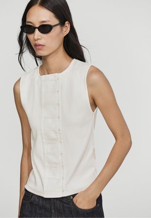 Massimo Dutti, COTTON BLEND BIB DETAIL T-SHIRT - Linne - white
