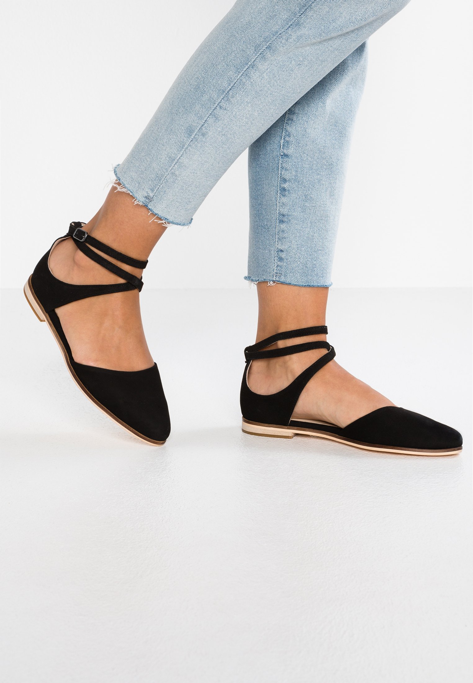 black ankle strap ballet flats