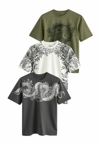 Next TATTOO FLORAL 3 PACK REGULAR FIT - T-shirt med print - white black khaki
