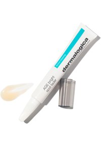 Dermalogica AGE Bright Spot Fader in einer weißen Tube mit blauen Akzenten; verfügt über einen spitzen Applikator und eine kleine Menge durchsichtigen Gels.