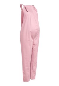 Pinke Baumwoll-Overall mit verstellbaren gebundenen Trägern, lockerer Passform und geraden Beinen. Glatte Textur, minimalistisches Design, geeignet für Freizeitkleidung.