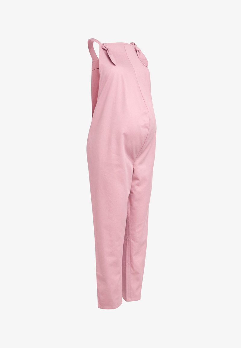 Pinke Baumwoll-Overall mit verstellbaren gebundenen Trägern, lockerer Passform und geraden Beinen. Glatte Textur, minimalistisches Design, geeignet für Freizeitkleidung.