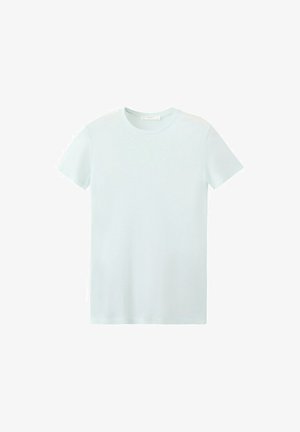 Tricou simplu, albastru deschis, cu mânecă scurtă și guler rotund, așezat plat pe un fundal alb.