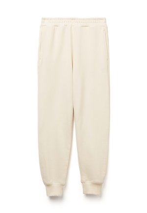 Beige Jogginghose aus weichem Material, mit elastischem Bund, zwei Seitentaschen und gerippten Bündchen an den Knöcheln.