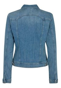 Sininen farkkutakki, kapea muotoilu, pitkät hihat ja klassinen kaulus. Sisältää etusaumat ja korostonapit vyötäröllä ja hihansuissa.