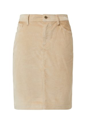 Lichtbeige corduroy rok met een slim fit ontwerp, zijzakken, een knoopsluiting en een verticale ribbelstructuur.