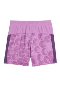 Violett und rosa Shorts mit einem Wabenmuster, ausgestattet mit einem elastischen Bund und kontrastierenden einfarbigen Seitenteilen.