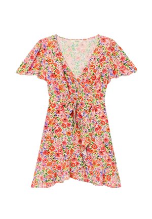 Promod, ROBE COURTE VOLANTÉE - Robe de jour - imprimé rouge