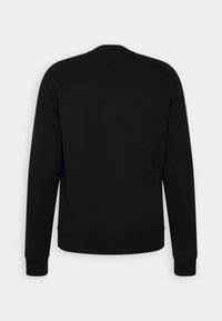 Sort sweatshirt med lange ærmer, rund halsudskæring og afsluttede manchetter. Har en glat, ensartet tekstur og ingen synlige logoer eller mønstre.