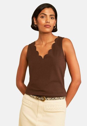 Love & Roses, REGULAR FIT - SCALLOP SCOOP NECK VEST - Top - chocolate brown