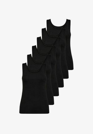 Sorte tanktops i en pakke med seks. Lavet af blødt stof, med rund halsudskæring og uden ærmer. Glat tekstur, tætsiddende pasform.