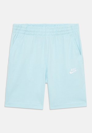 Shorts Nike bleu clair en matériau doux. Dotés d'une taille élastique, de deux poches latérales et d'un petit logo blanc à l'avant.