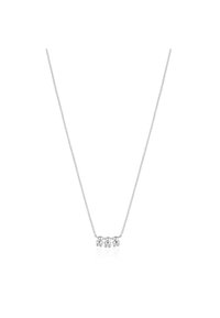 Collar de plata con una cadena delicada. Presenta tres colgantes circulares en el centro, cada uno con un acabado pulido.