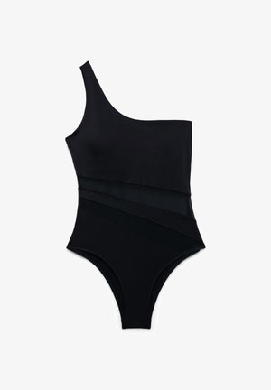 Terranova, COSTUME INTERO MONOSPALLA CUT-OUT CON INSERTI IN TULLE - Costume da bagno - nero