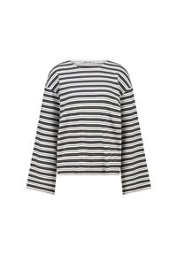 Zwart-wit gestreept shirt met lange mouwen, brede mouwen en een ronde halslijn.