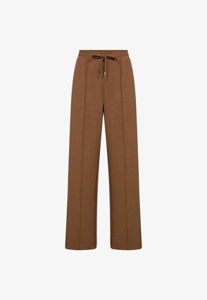 Bruine wijd uitlopende sweatpants van zacht stof, voorzien van een elastische tailleband met trekkoord en voorste plooi-details.