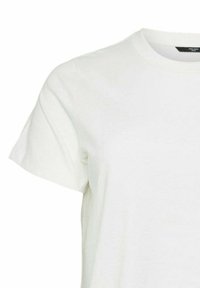 T-shirt bianco in cotone con scollatura tonda e maniche corte. Presenta una texture liscia e una vestibilità classica. Nessun motivo o accentuazione visibile.