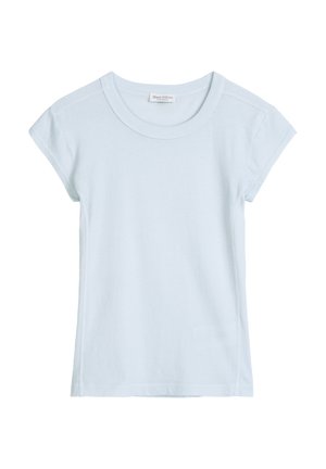 Light blue short-sleeve crew neck t-shirt with a slim fit, displayed flat against a white background.