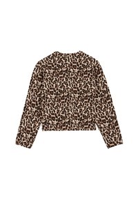 Korta långärmad topp med ett beige och brunt leopardmönster, tillverkad av mjukt tyg med rund halsringning och minimala sömmar.