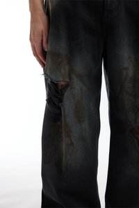 FAVELA KNEE DISTRESSED UNISEX - Traperice opuštenog kroja - black dod black washed