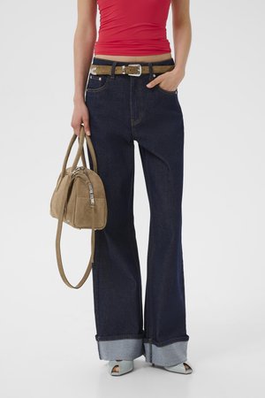 SARA WIDE - Široké nohavice - rinse wash blue denim