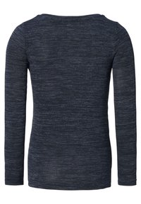 Top de manga longa azul-marinho com um padrão texturizado, decote redondo e mangas ajustadas. Tecido suave com um ligeiro estiramento para conforto.