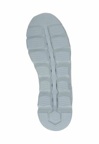 Shoe sole in light gray, featuring a textured surface with hexagonal and rectangular patterns, designed for traction and support.