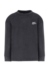 Musta pitkähihaisen collegepaita, joka on valmistettu pehmeästä puuvillasta. Paidassa on pyöreä kaula-aukko, ribbireunat ja pieni valkoinen logo rinnassa.