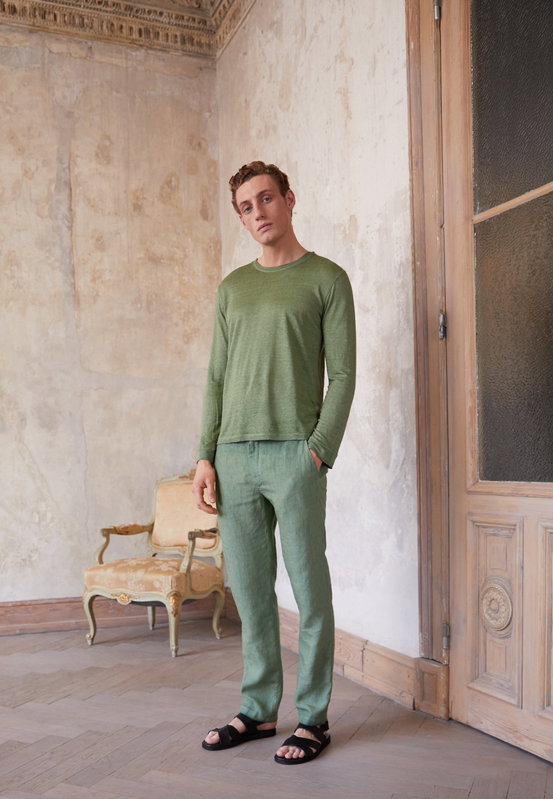 120% Lino PANTALONE UOMO COULISSE - Pantalon classique - military soft  fade/vert - ZALANDO.FR