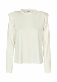 Dugi rukav majica od off-white tkanine, sa zaobljenim dekolteom, strukturiranim naglascima na ramenima i ležernim krojem.