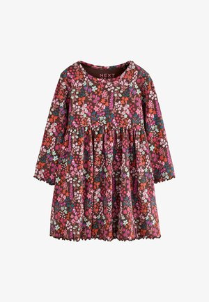 Next, LONG SLEEVE RIBBED DRESS - Strikkjoler - burgundy red ditsy floral