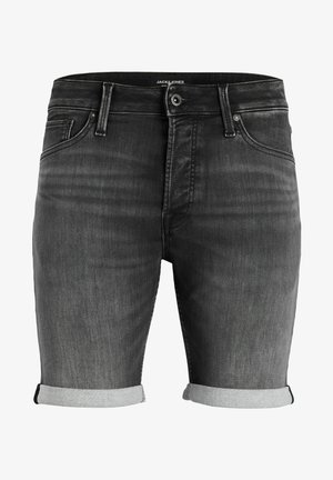 Zwarte denimshorts met een slim fit ontwerp, voorzien van opgerolde manchetten en subtiele vervagingsdetails. Versterkte voorkruiszakken en ritssluiting.