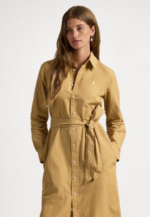 COTTON-LINEN BELTED SHIRTDRESS - Skjortekjole - classic camel