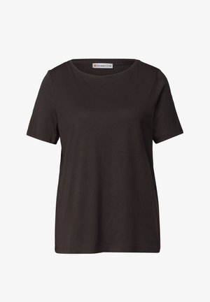 Street One, BASIC T-SHIRT WITH CREW NECK IN A SOLID COLOR, czarny