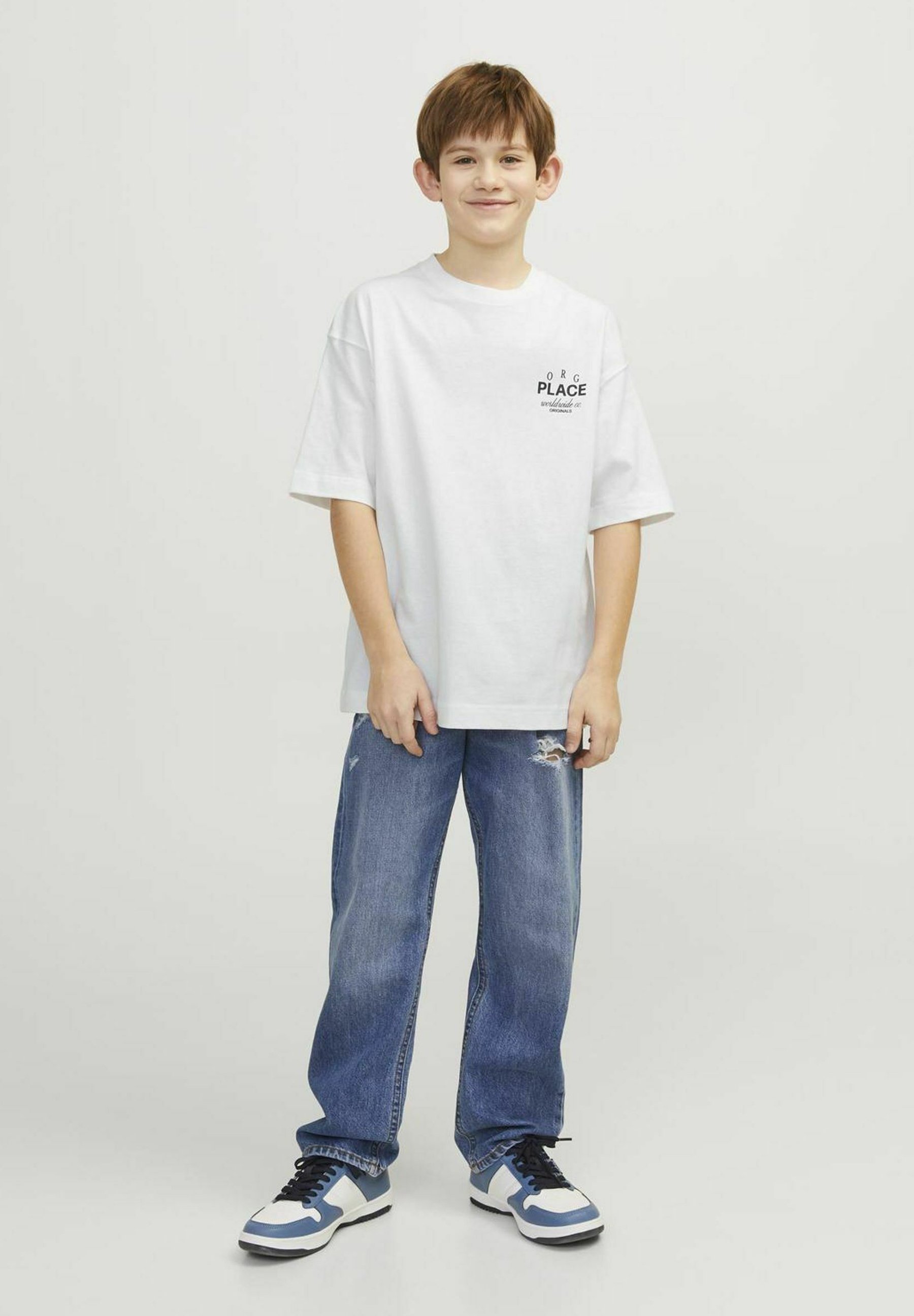 JACK & JONES JUNIOR T-shirt JORTAMPA met backprint ecru