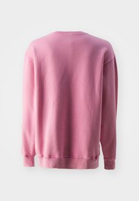 Pink sweatshirt with a soft, brushed texture, round neckline, and ribbed cuffs. Features a relaxed fit and no prominent design elements.