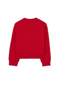 Rode cropped sweatshirt met een ronde hals, lange mouwen en ribgebreide boorden. Gemaakt van zachte katoen stof met een gladde textuur.