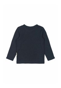 Sötét tengerészkék hosszú ujjú ing, puha anyagból készült. Kerek nyakkivágással és oldalt egy kis címkével rendelkezik. Minta vagy díszítés nélkül.