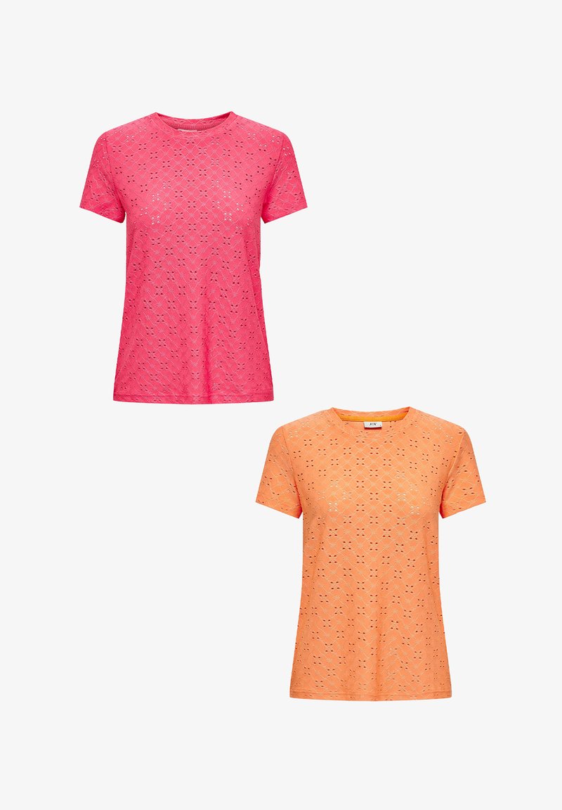 JDY 2ER-SET KURZARM RUNDHALS - Basic T-shirt - rot/orange